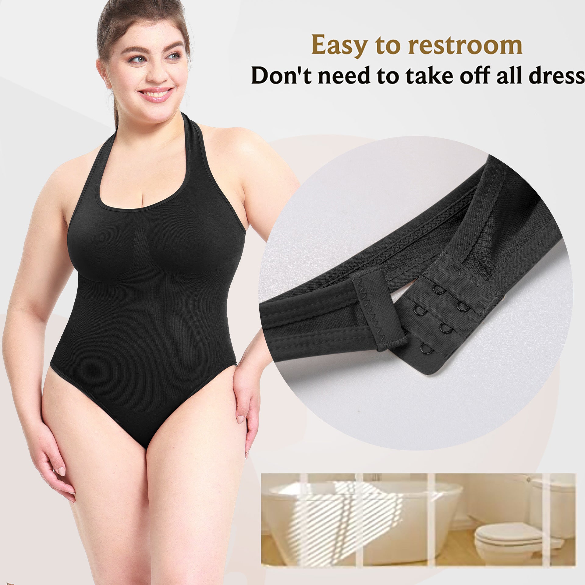 Shapewear Body Shaper T-Back Plus Size Neck-Hanging Waist-Cinching Bodysuit Women's Body