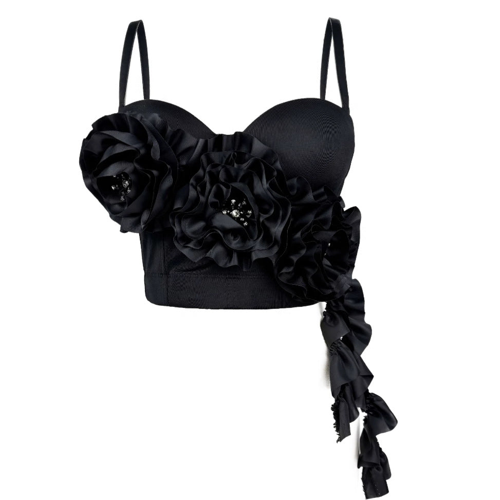Spring  Floral Tassel Design Outerwear Boned Bustier Shapewear with Padded Straps French Style