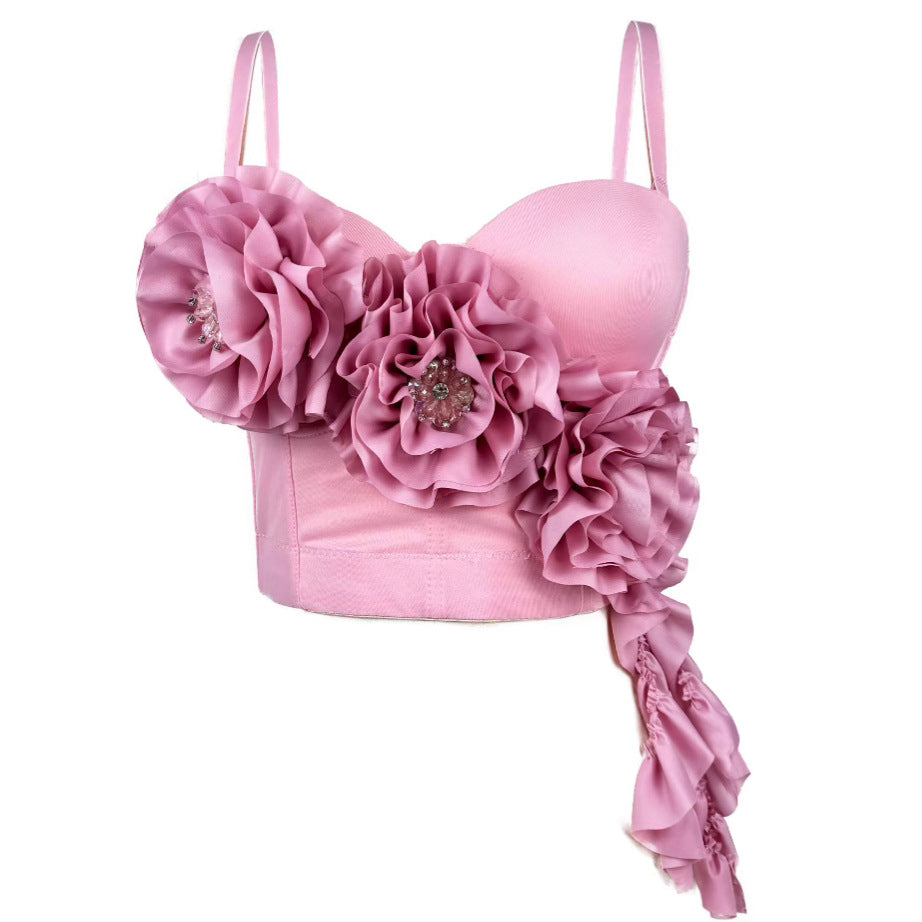 Spring  Floral Tassel Design Outerwear Boned Bustier Shapewear with Padded Straps French Style