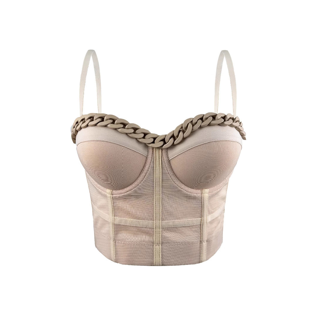 Chain Transparent Strapless Top Fashion Casual Outerwear Boned Bra Shapewear Fitted Slimming Boned Top