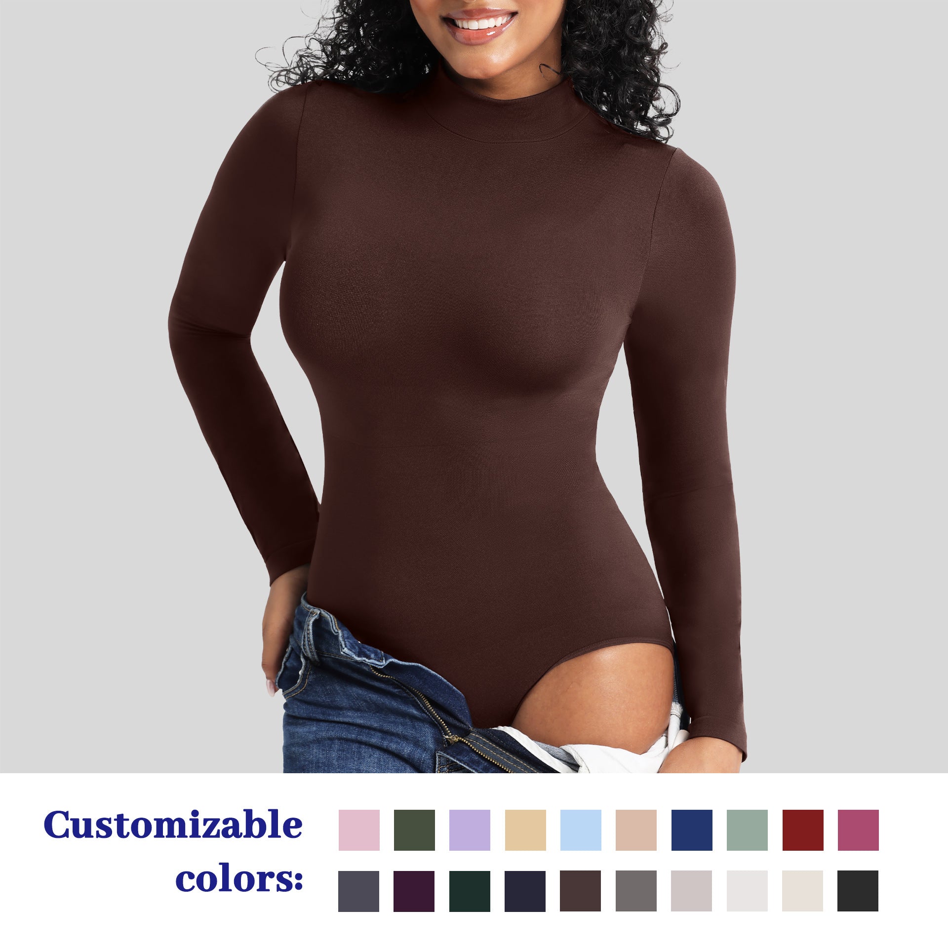 Shapewear High Neck Seamless Long Sleeve Bodysuit Customized