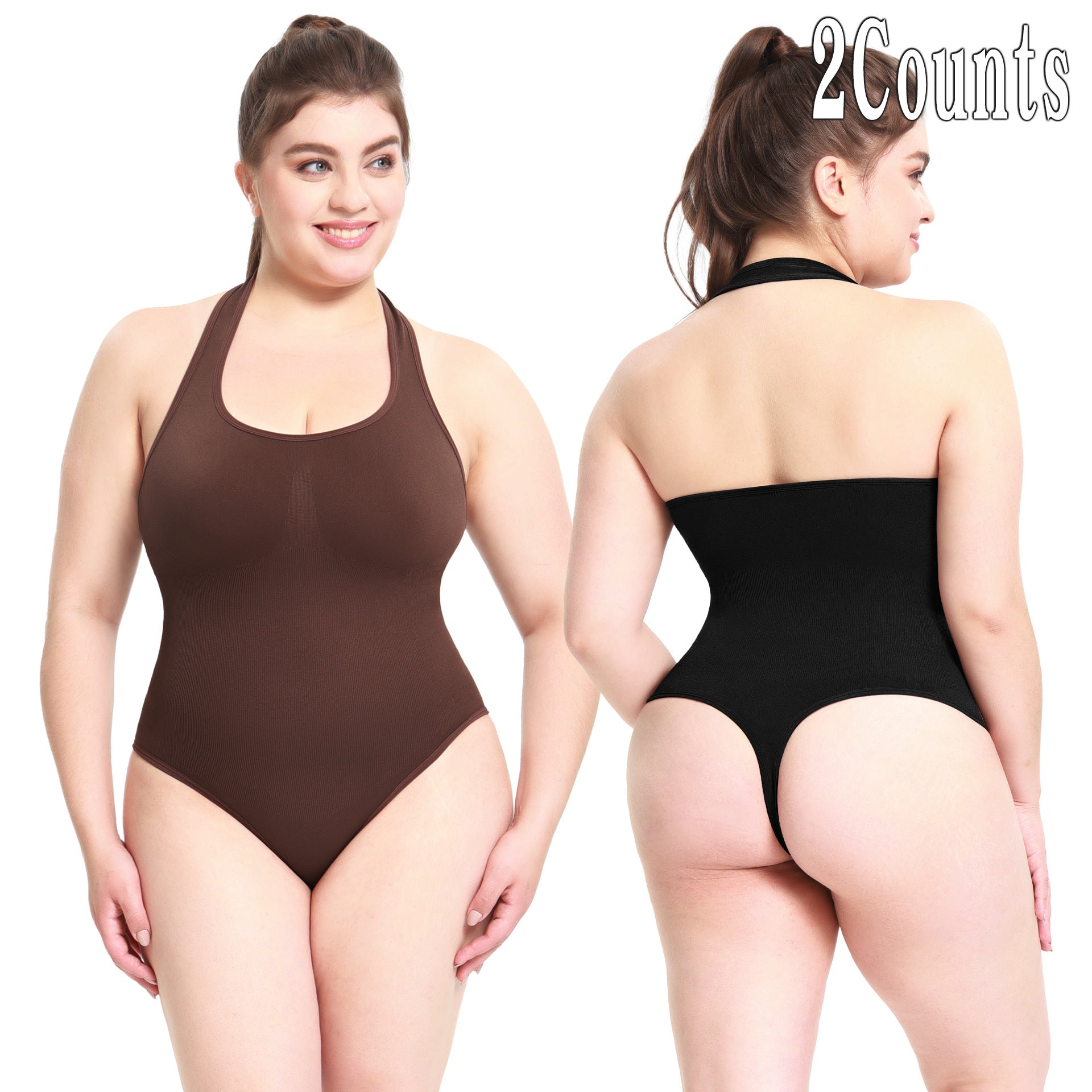 Shapewear Body Shaper T-Back Plus Size Neck-Hanging Waist-Cinching Bodysuit Women's Body