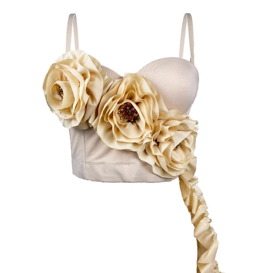 Spring  Floral Tassel Design Outerwear Boned Bustier Shapewear with Padded Straps French Style