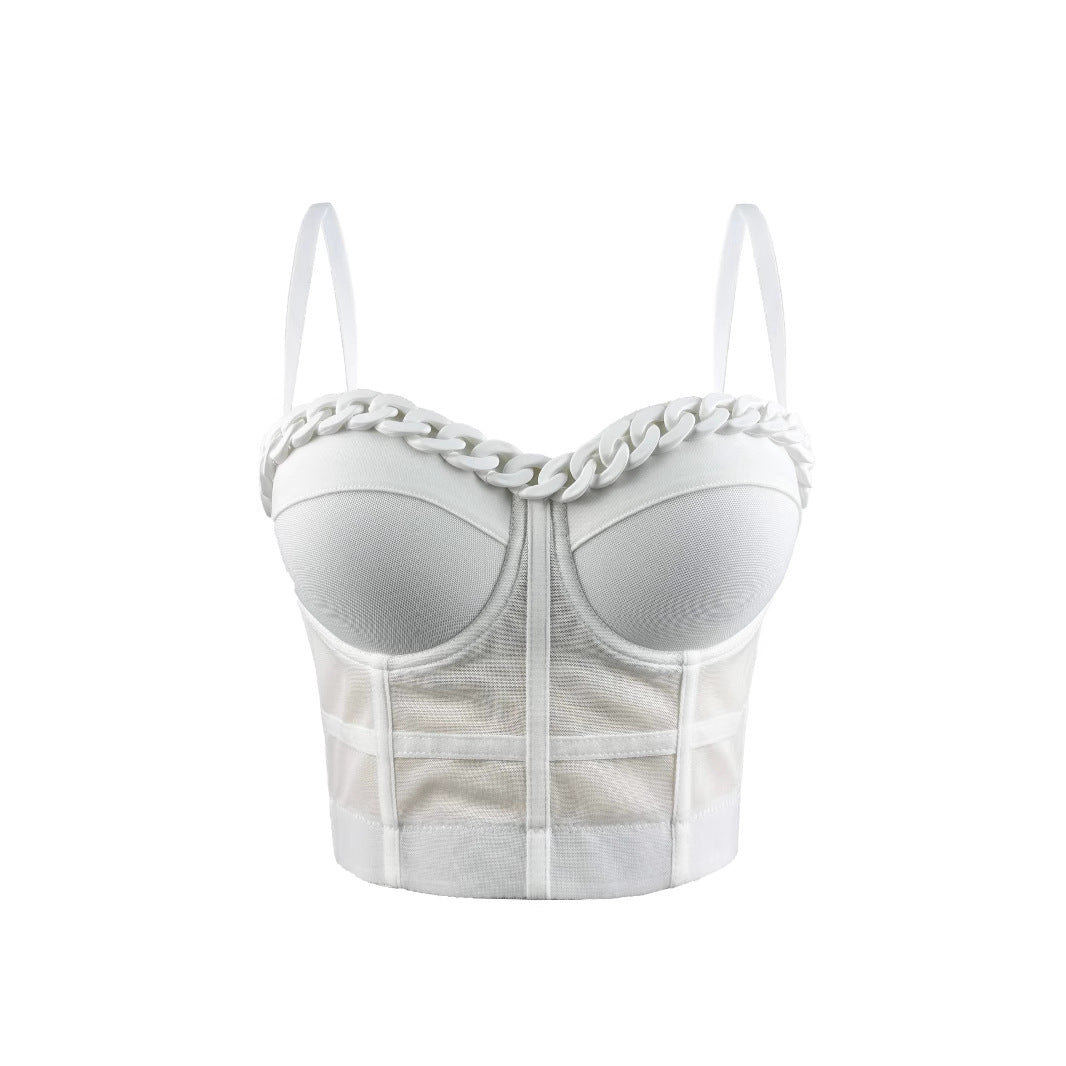Chain Transparent Strapless Top Fashion Casual Outerwear Boned Bra Shapewear Fitted Slimming Boned Top