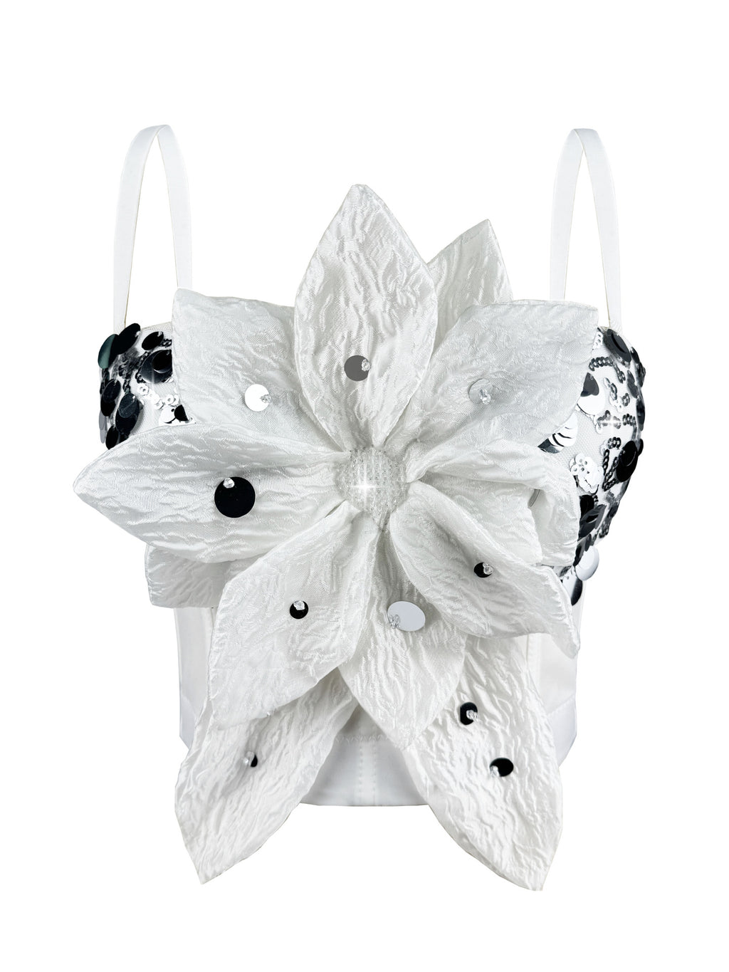 Shiny Sequin 3D Flower Strapless Top Rhinestone Outerwear Boned Bustier Shapewear Boned Top