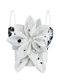 Shiny Sequin 3D Flower Strapless Top Rhinestone Outerwear Boned Bustier Shapewear Boned Top