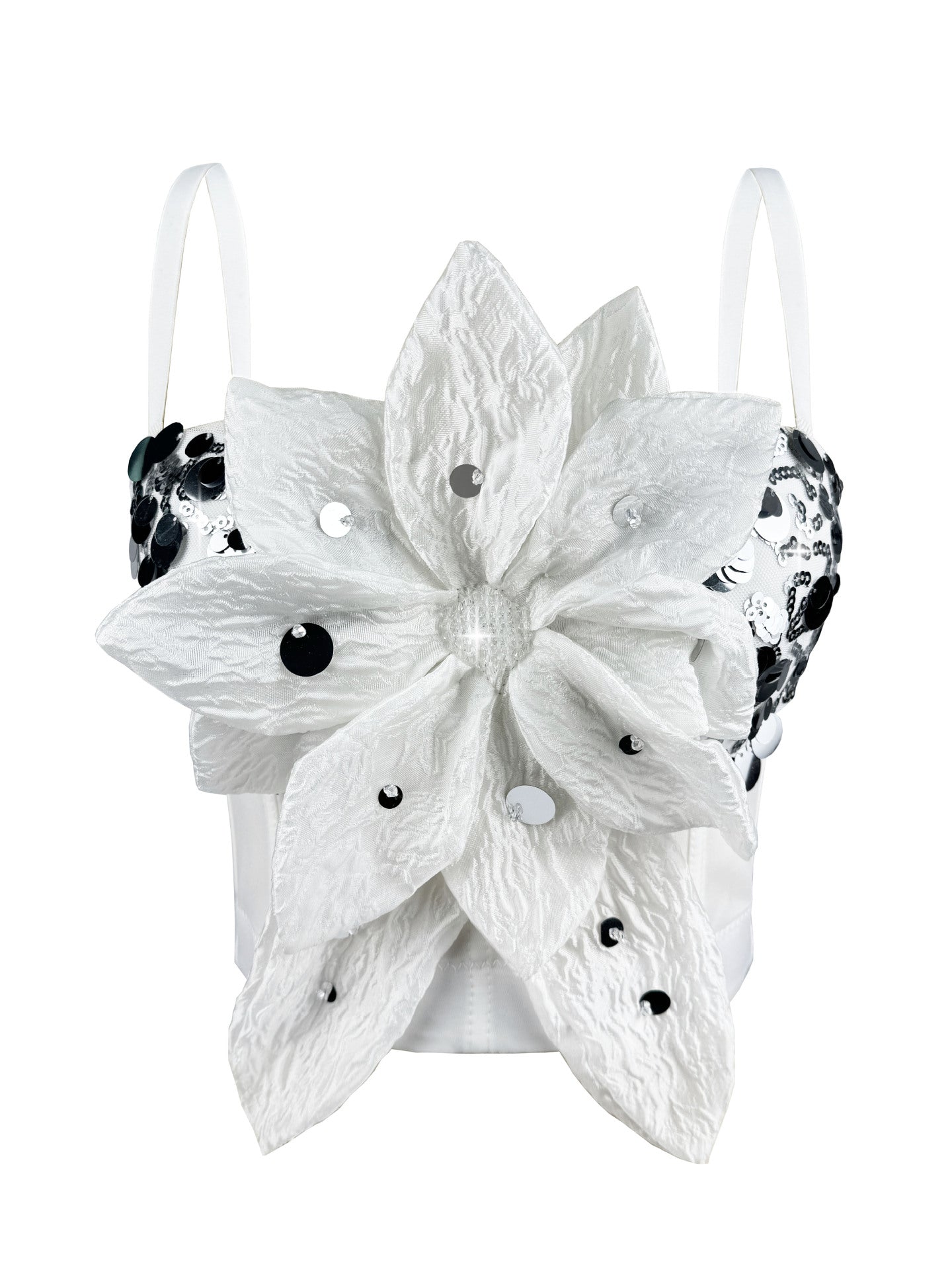 Shiny Sequin 3D Flower Strapless Top Rhinestone Outerwear Boned Bustier Shapewear Boned Top