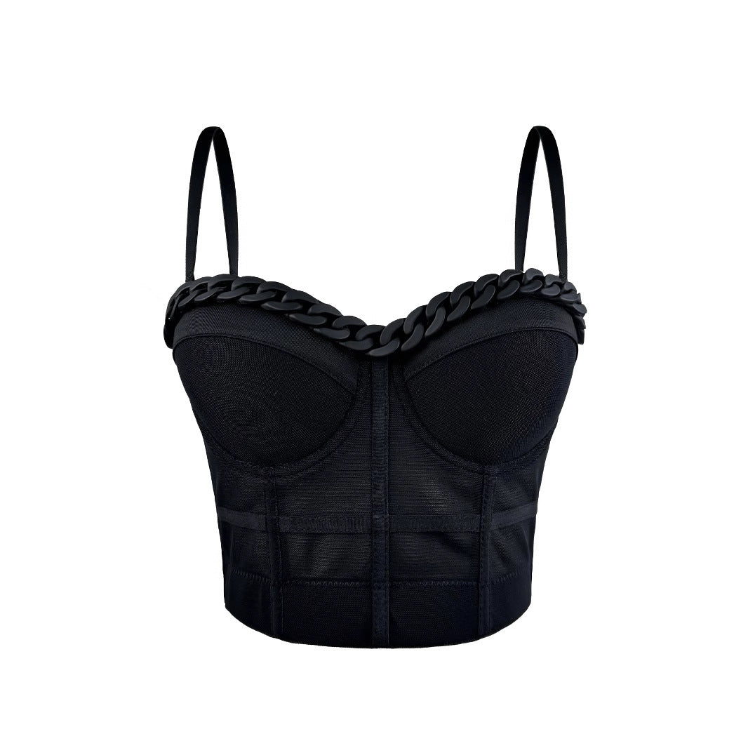 Chain Transparent Strapless Top Fashion Casual Outerwear Boned Bra Shapewear Fitted Slimming Boned Top