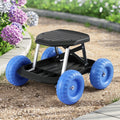 Garden Cart Seat with Wheels, Rolling Work Stool with Tool Storage Tray, 440lbs (200kg) Heavy Duty Capacity Garden Stool for Outdoor Yard Work, Car Detailing, and Garage Maintenance, Blue/Black