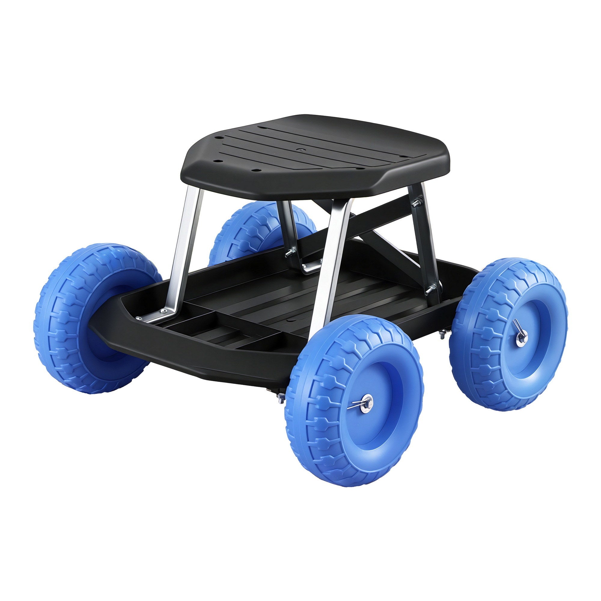 Garden Cart Seat with Wheels, Rolling Work Stool with Tool Storage Tray, 440lbs (200kg) Heavy Duty Capacity Garden Stool for Outdoor Yard Work, Car Detailing, and Garage Maintenance, Blue/Black