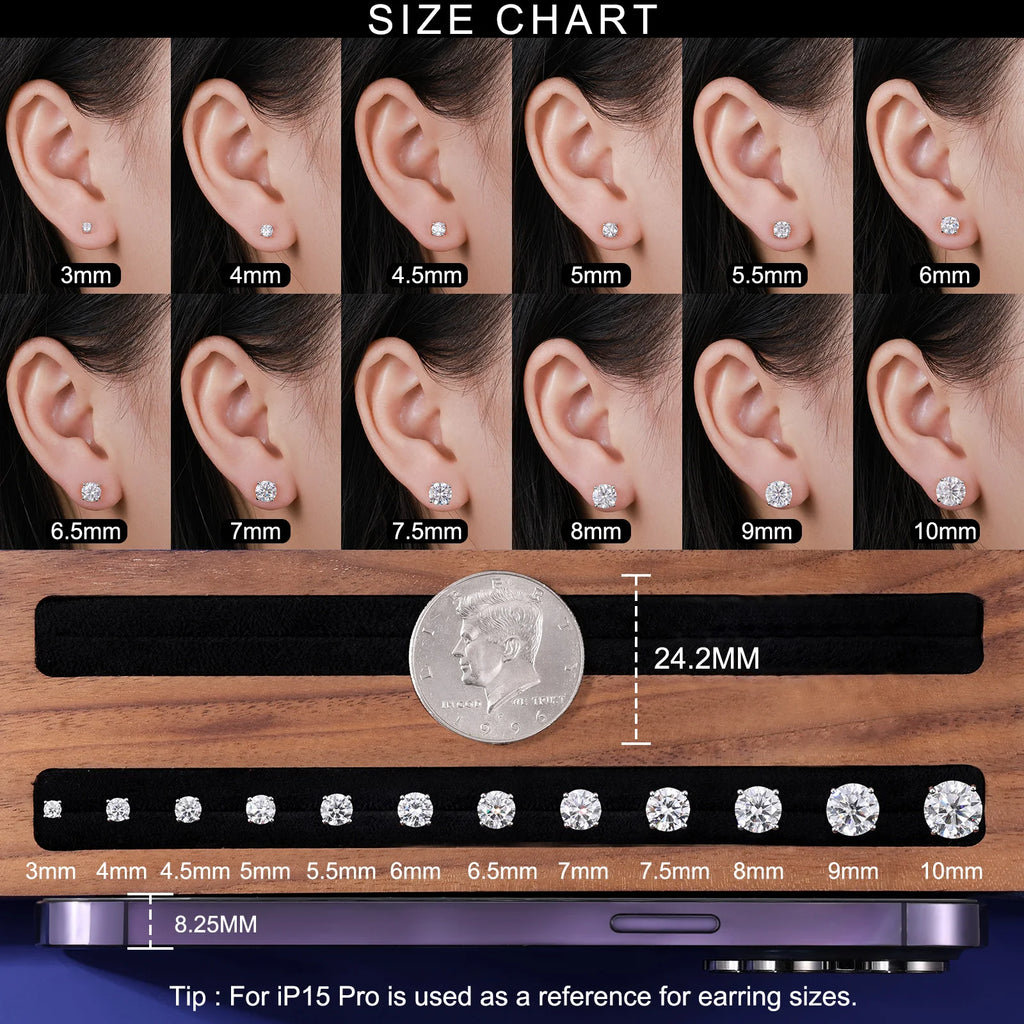 3mm-10mm Classic Mossanite Screw Back Earrings Luxury Jewelry  925 Sterling Silver VVS Moissanite Diamond Ear Stud for Men Women