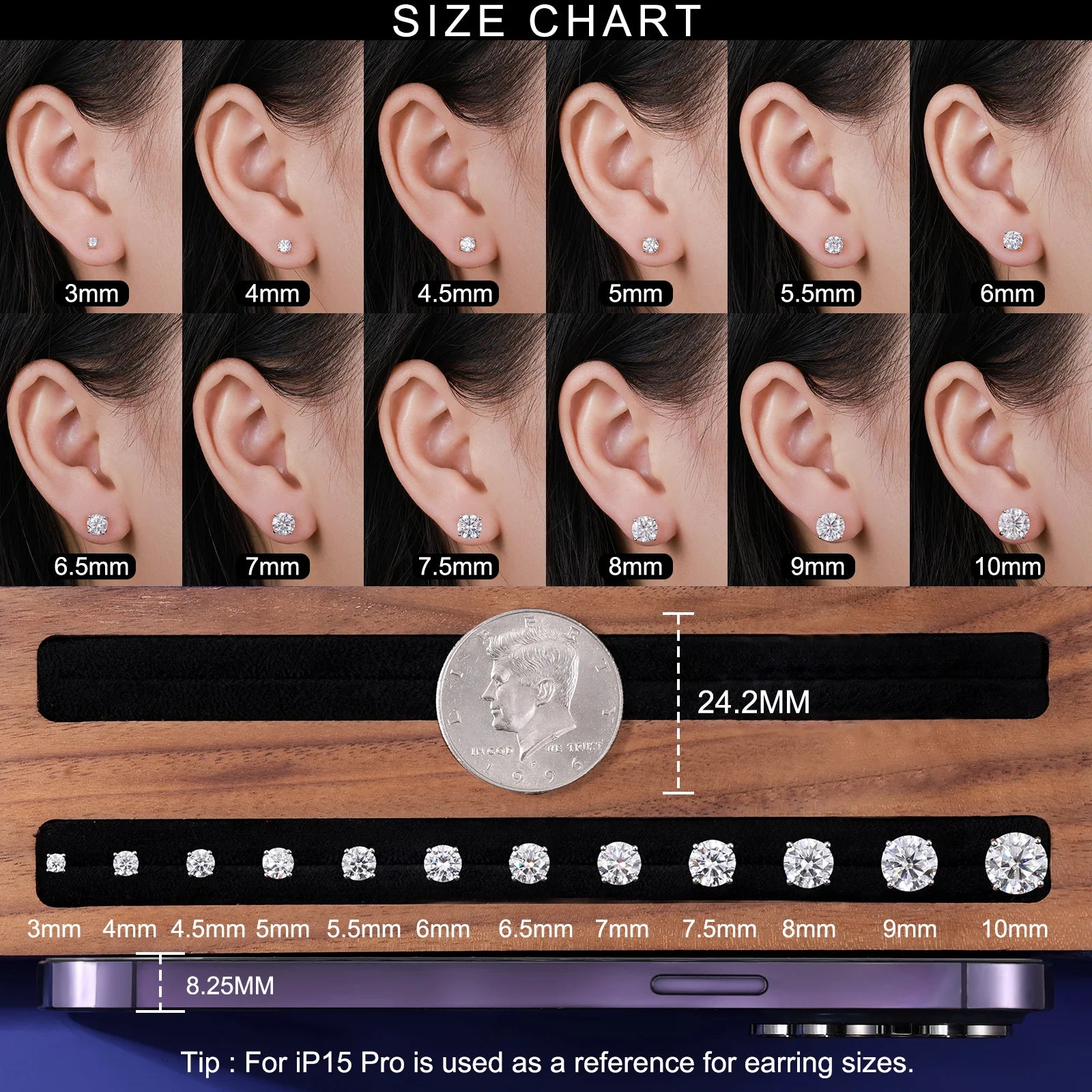 3mm-10mm Classic Mossanite Screw Back Earrings Luxury Jewelry  925 Sterling Silver VVS Moissanite Diamond Ear Stud for Men Women