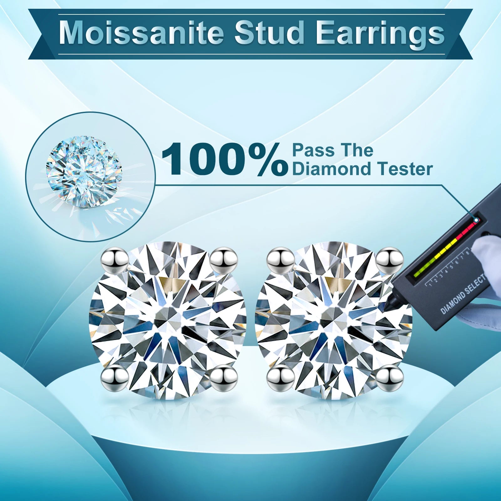 3mm-10mm Classic Mossanite Screw Back Earrings Luxury Jewelry  925 Sterling Silver VVS Moissanite Diamond Ear Stud for Men Women