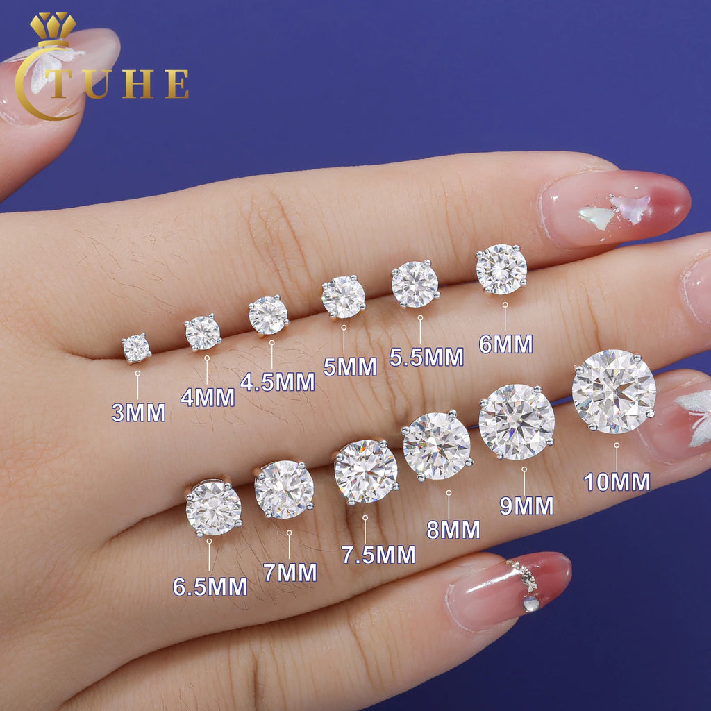 3mm-10mm Classic Mossanite Screw Back Earrings Luxury Jewelry  925 Sterling Silver VVS Moissanite Diamond Ear Stud for Men Women