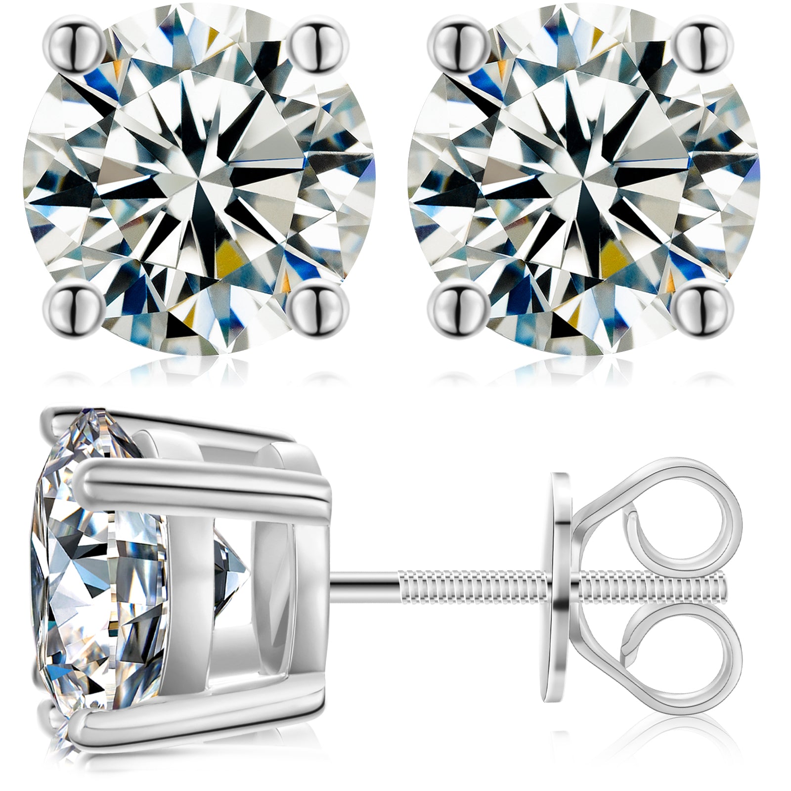 3mm-10mm Classic Mossanite Screw Back Earrings Luxury Jewelry  925 Sterling Silver VVS Moissanite Diamond Ear Stud for Men Women