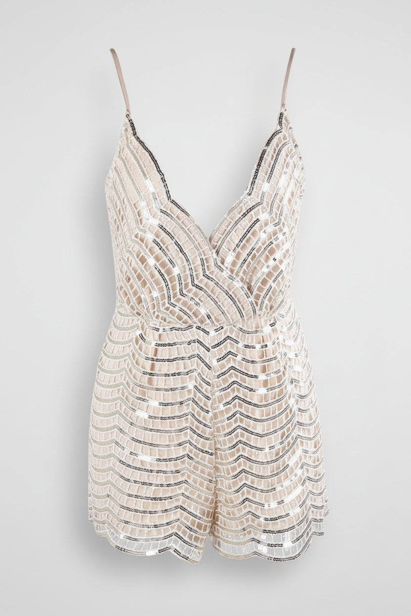 Beige Sequin Playsuit Romper