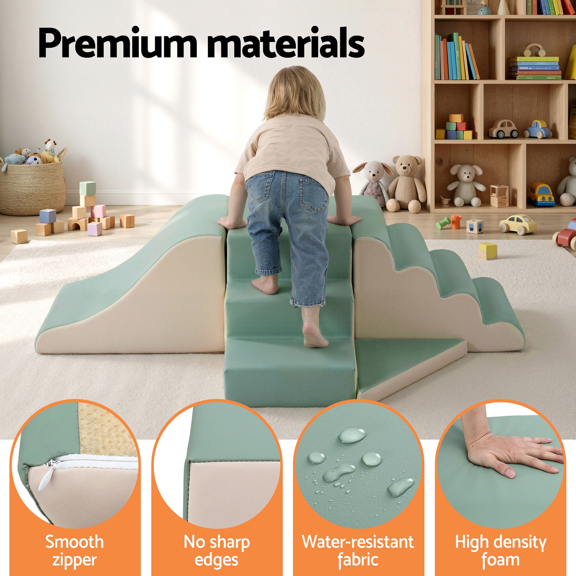 Keezi Kids Climbing Blocks 4-Piece Foam Toddler Playset Soft Indoor Climbing Toy Rocker