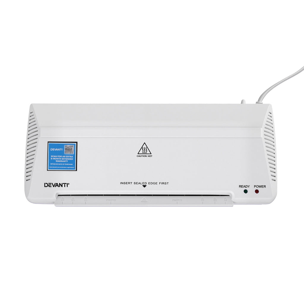Devanti A4 Laminator Machine, Hot & Cold Thermal Fast Lamination Anti-Jam Laminator for Office School Home Document Photo Card Handmade A4 A5 A6, White