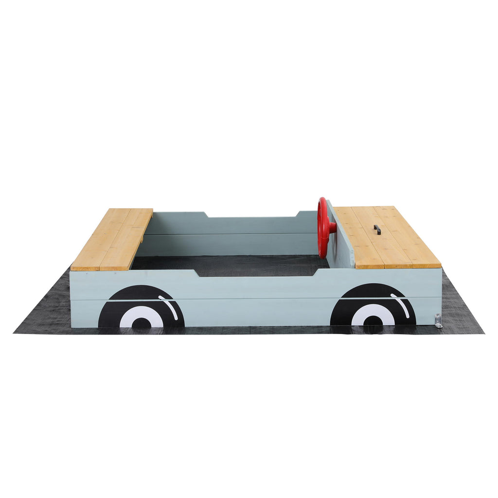 Keezi Wooden Car Sandpit Kids Sandbox Outdoor Play Toy w/ Storage Ground Sheet 120cm