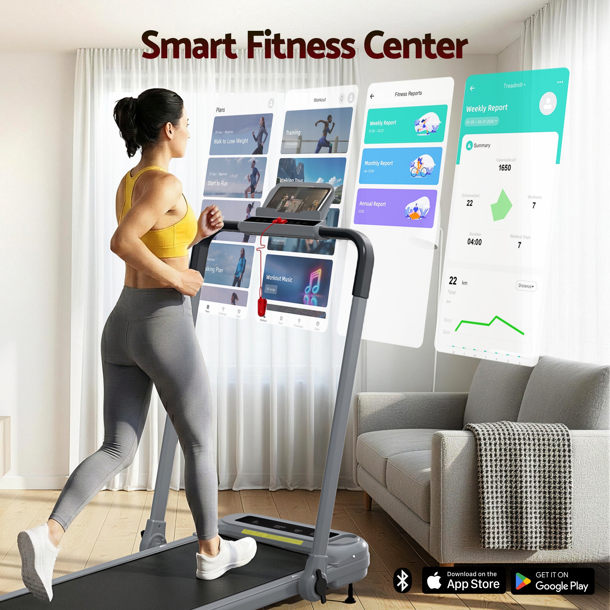 Everfit Treadmill Electric Walking Pad with Incline Foldable for Home Gym Grey