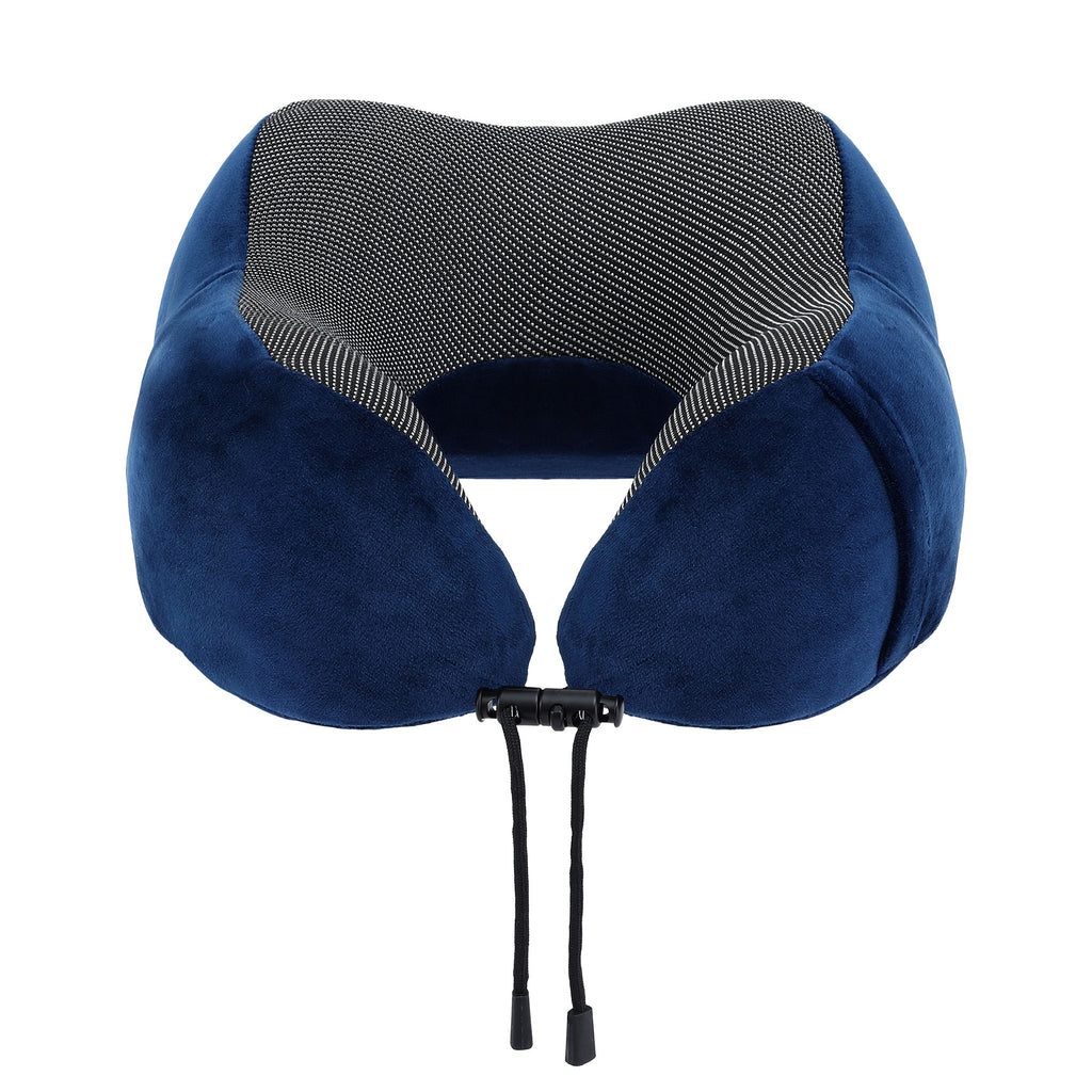 Wanderlite Travel Pillow for Airplanes Memory Foam Neck Pillows for Traveling, Soft & Washable Cover with Storage Bag, Portable Plane Accessories for Airplanes Offices Cars, Blue