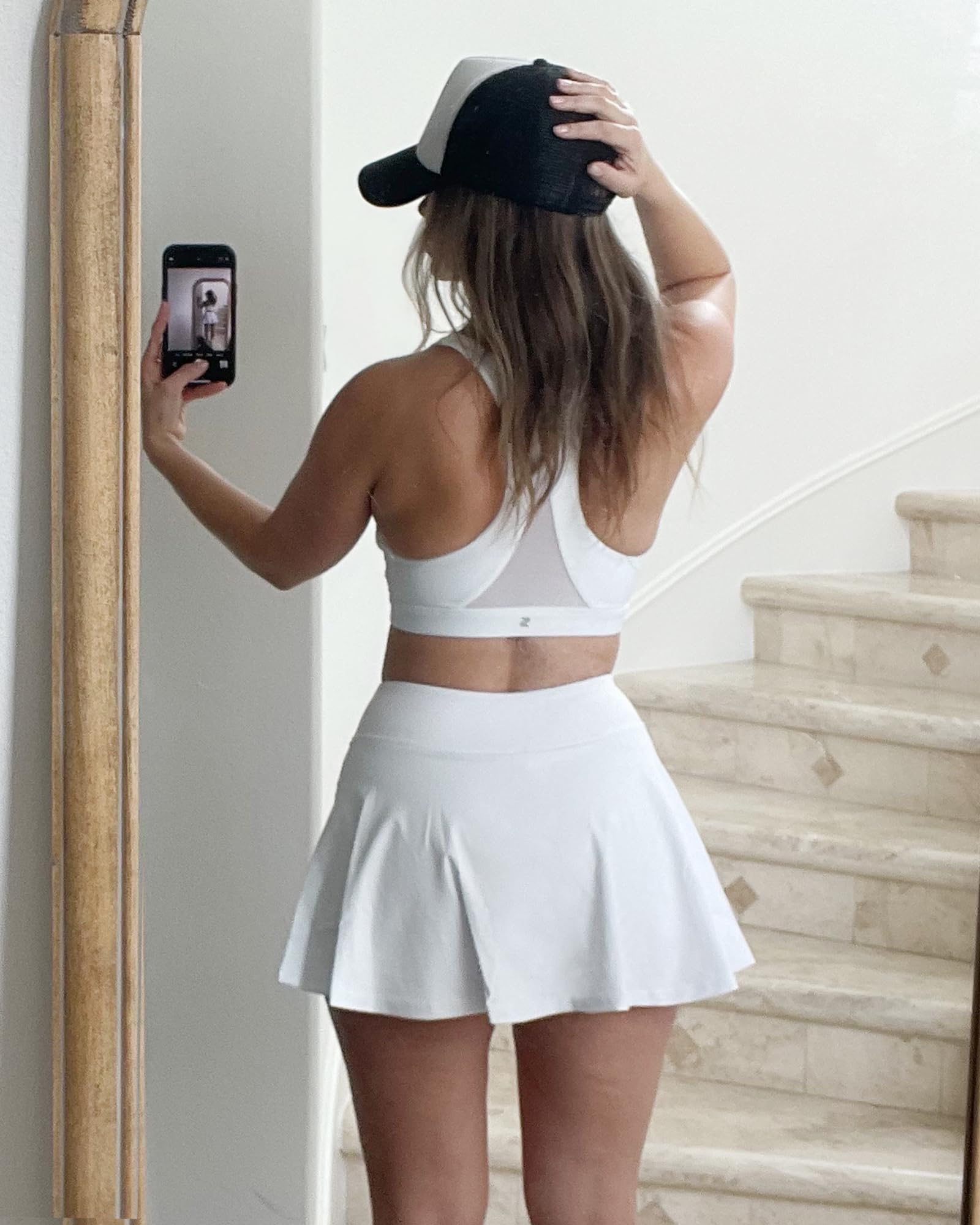 Women's Tennis Skirt with Pockets & Built-in Shorts – High-Waisted Golf Running Skort for Active Lifestyle, Sporty Fitness Wear (White,S)