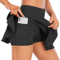 Women's Tennis Skirt with Pockets & Built-in Shorts – High-Waisted Golf Running Skort for Active Lifestyle, Sporty Fitness Wear (Black,L)