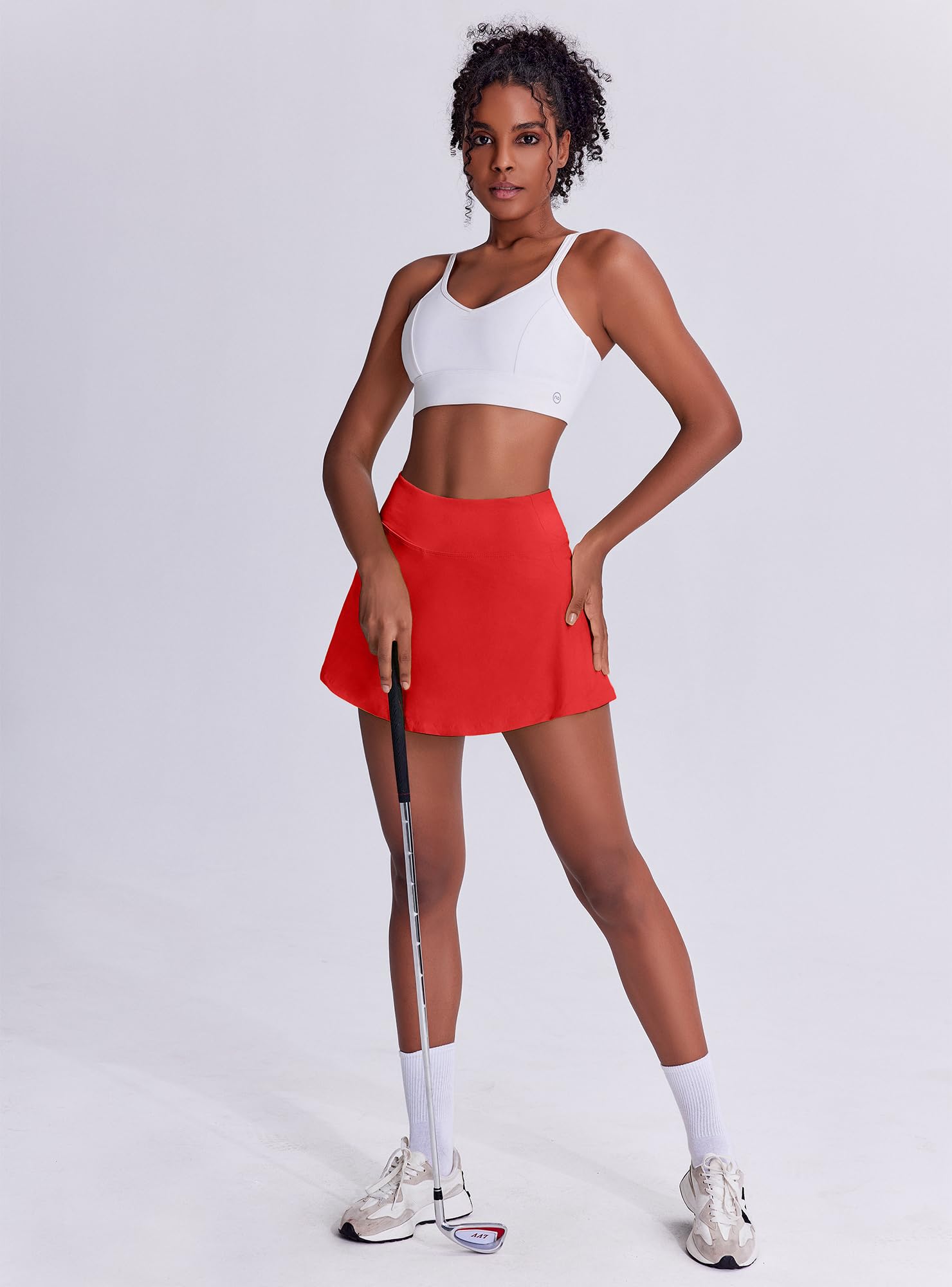 Women's Tennis Skirt with Pockets & Built-in Shorts – High-Waisted Golf Running Skort for Active Lifestyle, Sporty Fitness Wear (Red,L)