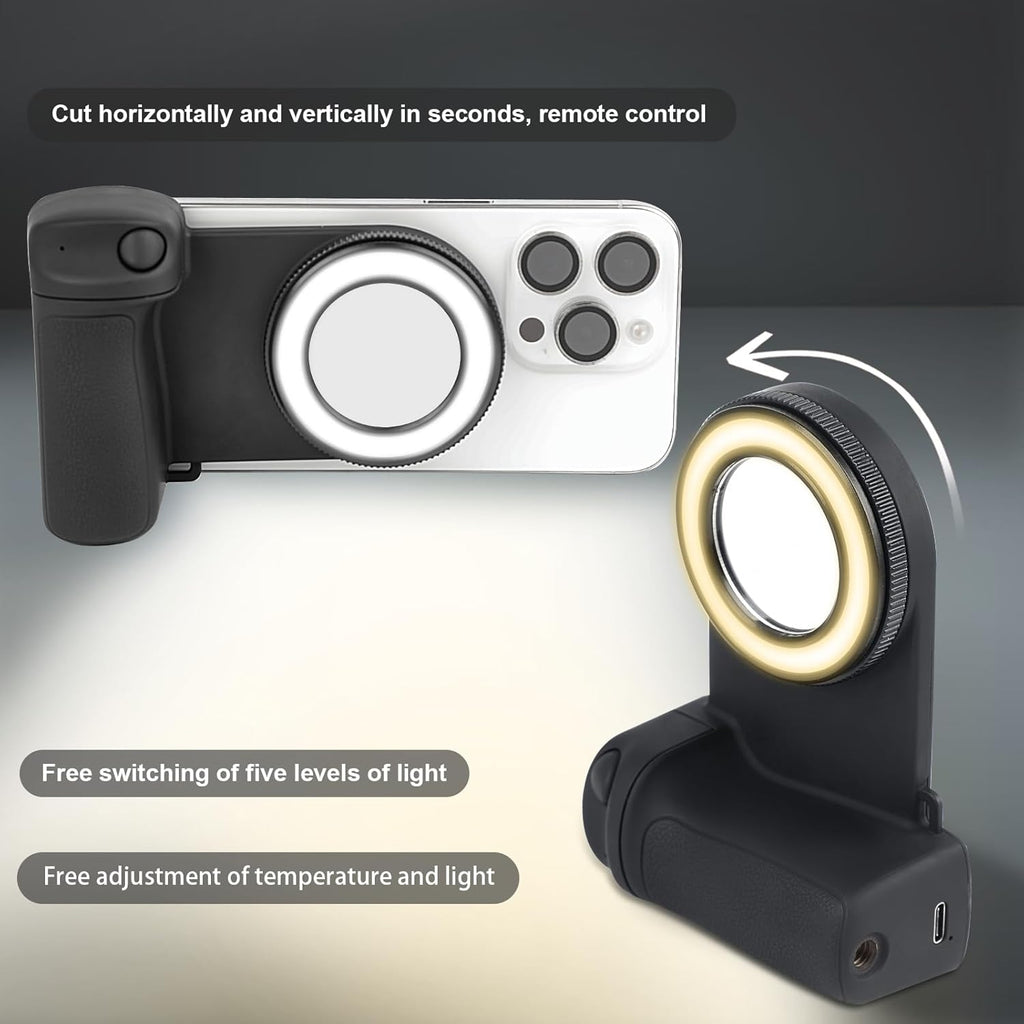 Magnetic Phone Camera Grip with Fill Light & Remote: Stable Shooting Holder for iPhone/Android – Ideal for Vlog, Selfie & Photography