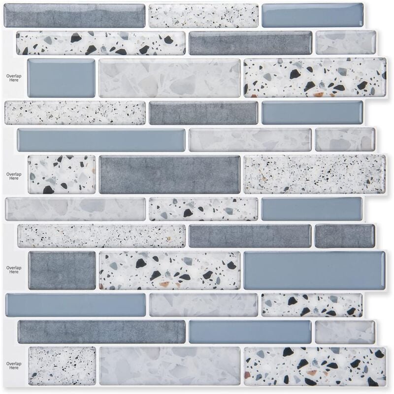 Self-Adhesive Wall Tiles Vinyl Kitchen Tile Marble Blue 10 Pieces