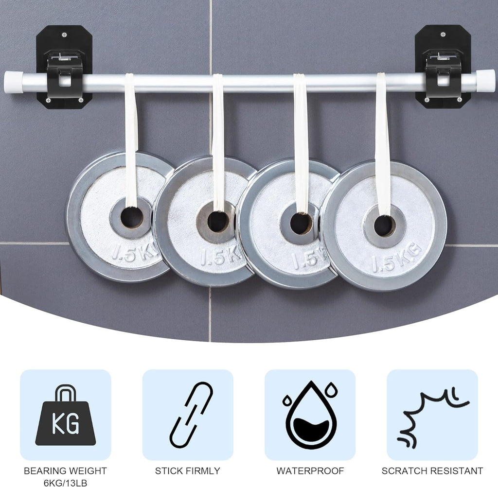 8PCS No Drill Curtain Rod Brackets,Nail Free Adjustable Curtain Rods No Drilling,Self Adhesive Curtain Rod Holder,Perforated Curtain Rod Hook,Non Screw Stick On Sticky Black Drape Pole Hanger Black