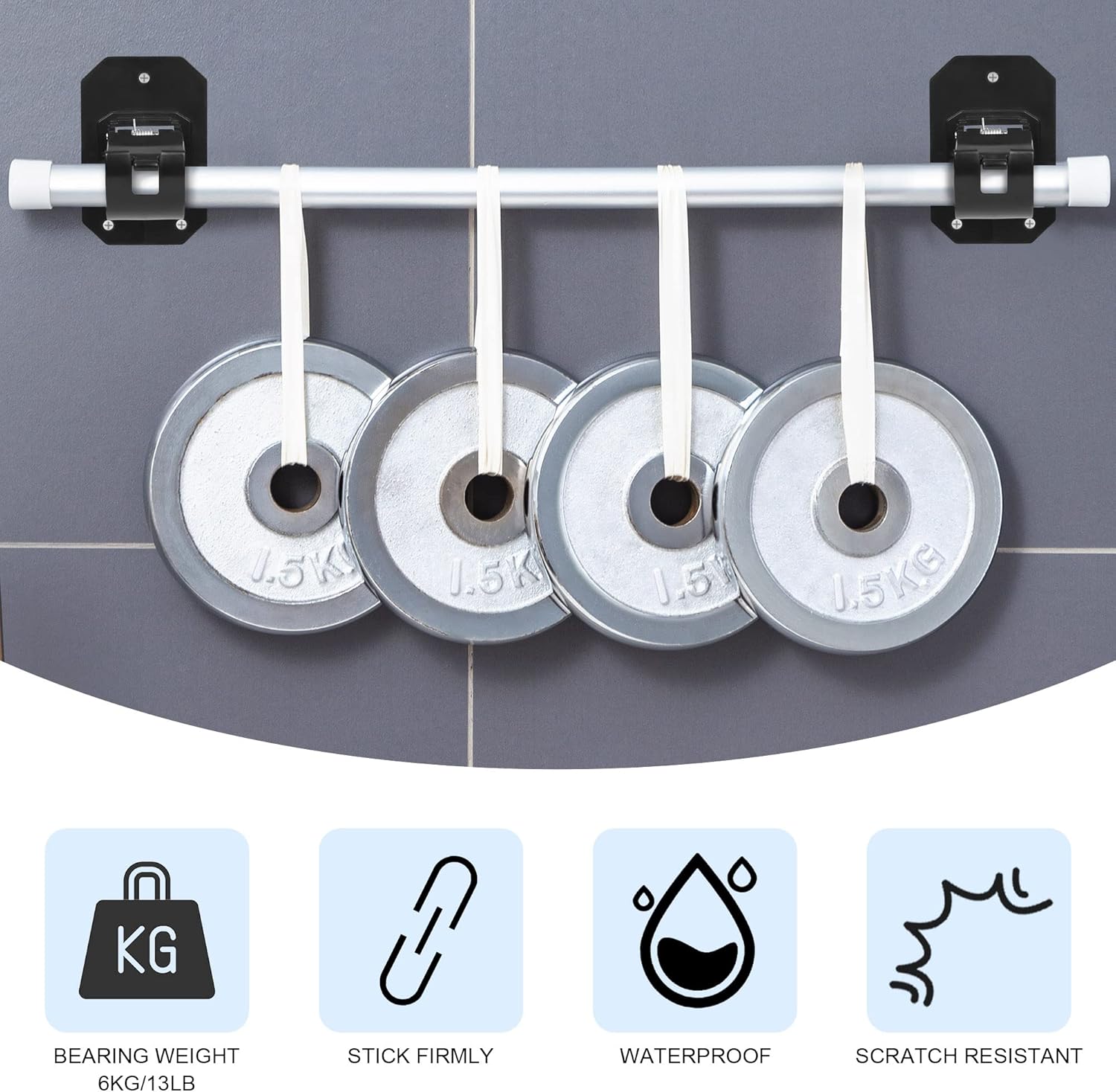 8PCS No Drill Curtain Rod Brackets,Nail Free Adjustable Curtain Rods No Drilling,Self Adhesive Curtain Rod Holder,Perforated Curtain Rod Hook,Non Screw Stick On Sticky Black Drape Pole Hanger Black