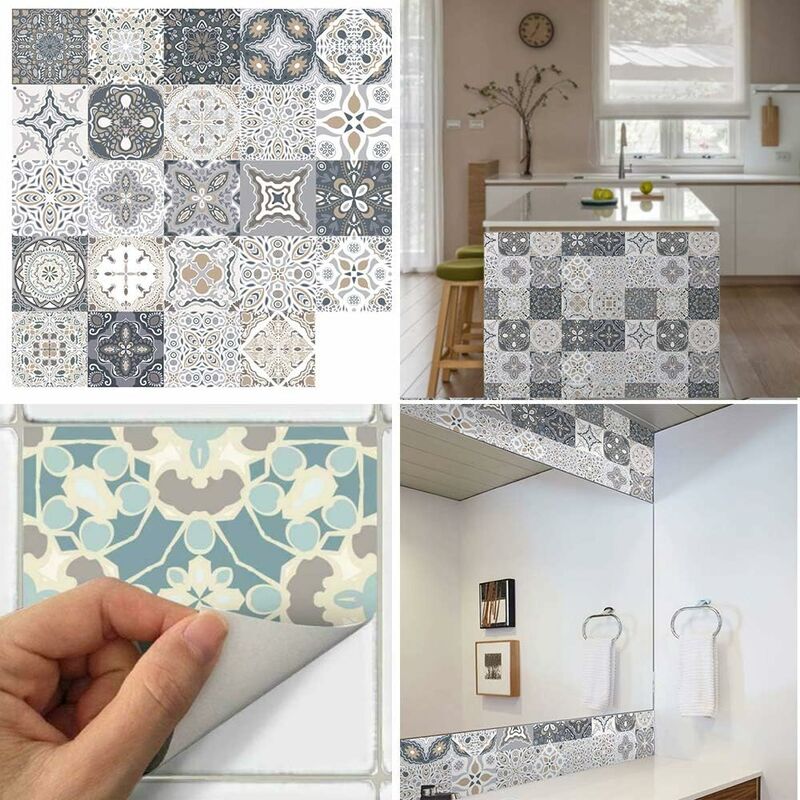 24 pcs Wall Tile Stickers - Self Adhesive Tile Stickers For Kitchen Living ROom Bathroom Home Decor (10Cm)