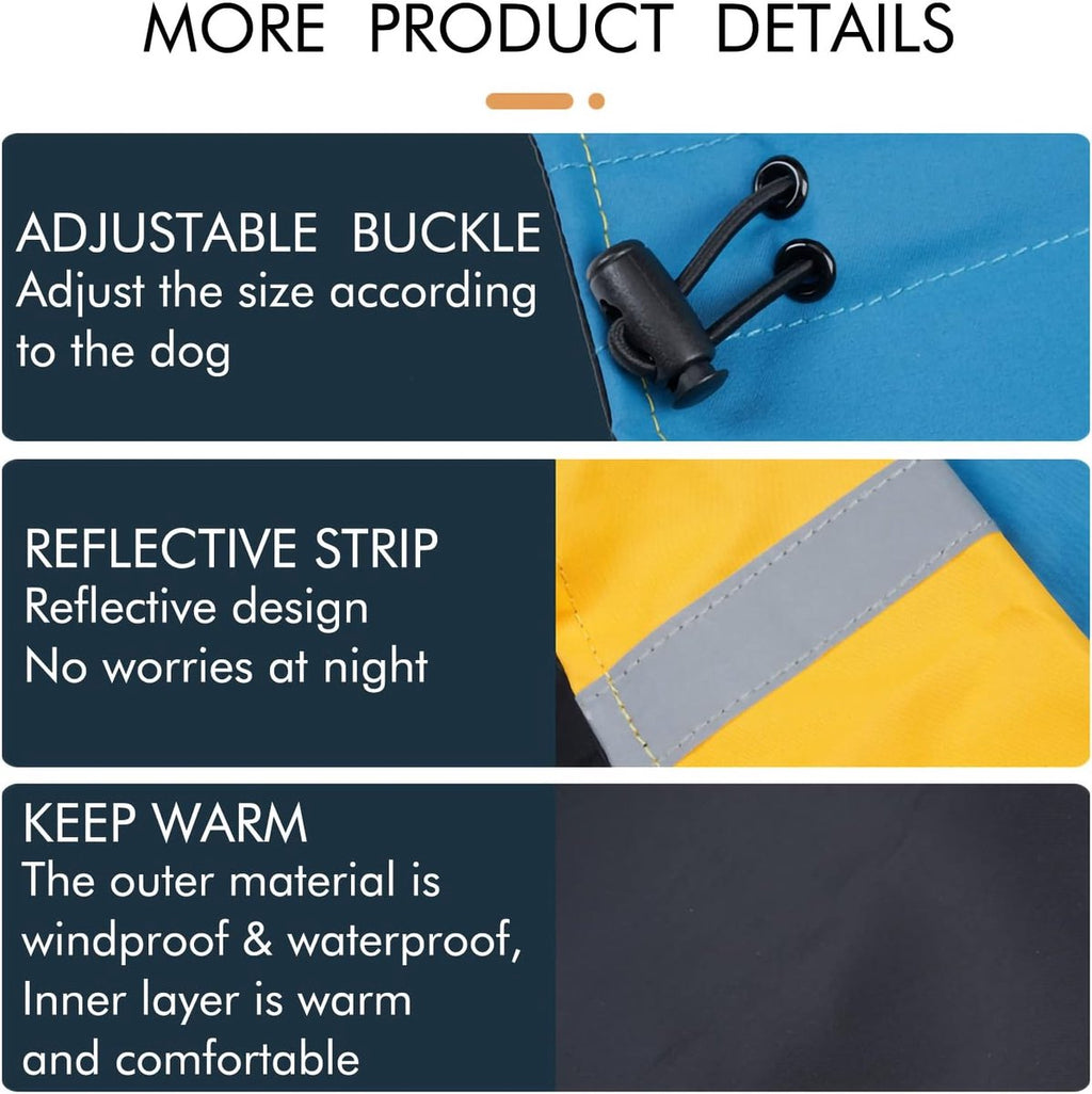Dog Raincoat - Dog Jacket - Waterproof Winter Dog Jackets - Windproof Dog Jacket - Winter Dog Jacket - Reflective Strip - Perfect for Small Dogs - Medium-Sized Dogs - Blue and Black - Size L