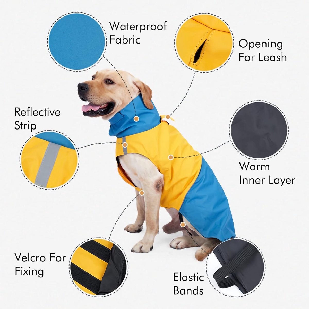 Dog Raincoat - Dog Jacket - Waterproof Winter Dog Jackets - Windproof Dog Jacket - Winter Dog Jacket - Reflective Strip - Perfect for Small Dogs - Medium-Sized Dogs - Blue and Black - Size M