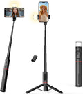 Selfie stick - Phone tripod - Tripod with auxiliary light - Mobile phone holder - With lighting function - Remote control - 75mm aluminum phone holder - Selfie stick for smartphones