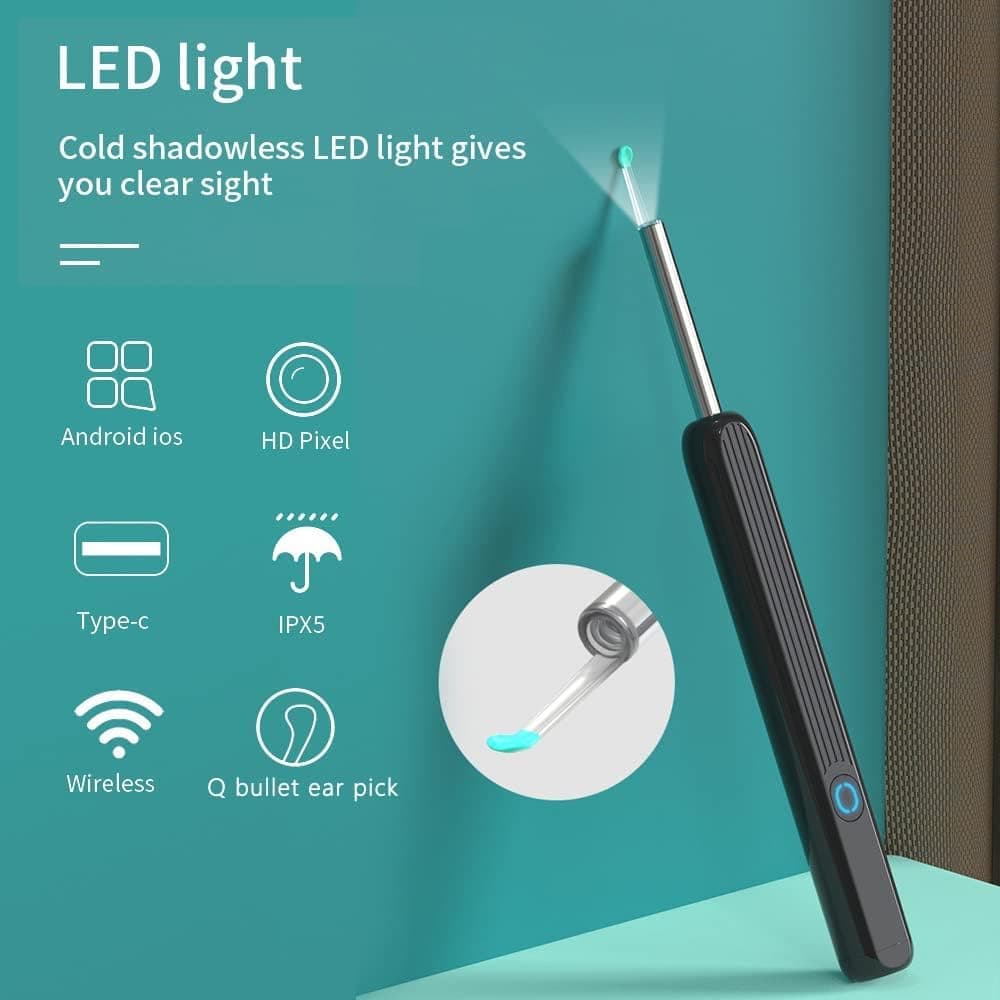 Smart Ear Cleaner with 1296P HD Camera, Wireless Earwax Removal WiFi Endoscope, Safe Inspection Intelligent Temperature Control, Black