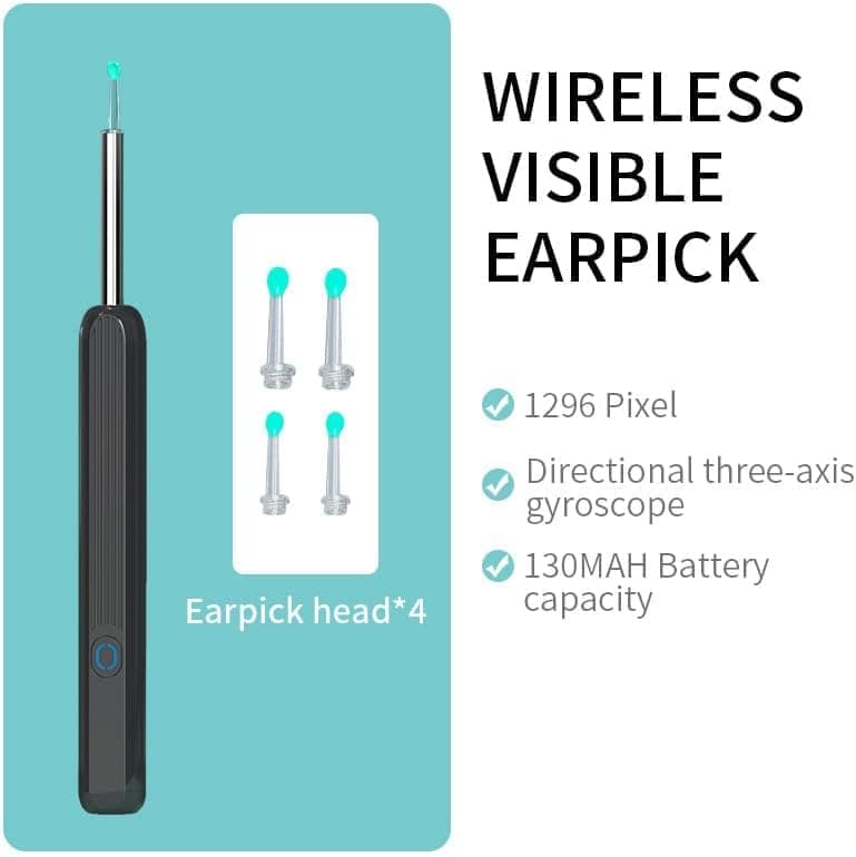 Smart Ear Cleaner with 1296P HD Camera, Wireless Earwax Removal WiFi Endoscope, Safe Inspection Intelligent Temperature Control, Black