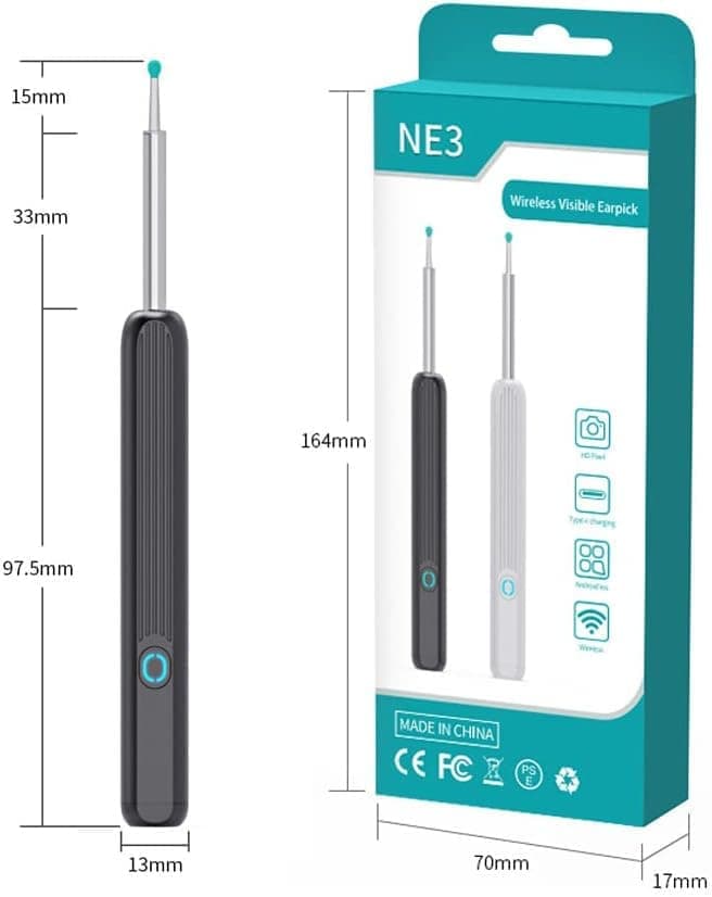 Smart Ear Cleaner with 1296P HD Camera, Wireless Earwax Removal WiFi Endoscope, Safe Inspection Intelligent Temperature Control, Black
