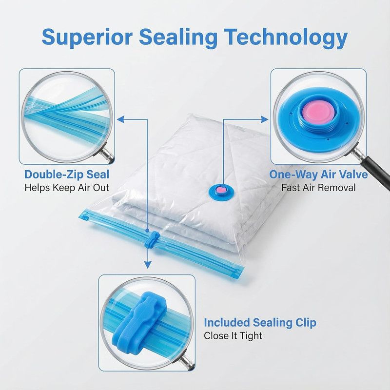 6-Pack Jumbo Vacuum Storage Bags | Space Saving Vacuum Pack Bags for Clothes & Bedding | 80% More Storage | 100cm x 70cm (39” x 28”)