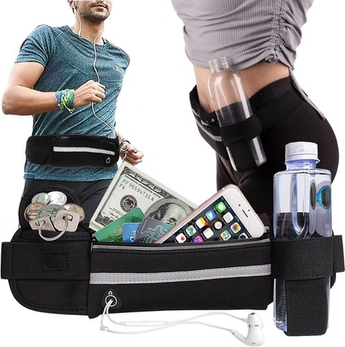 Waist Bag | Running Belt | With Phone Holder | With Smartphone Holder | Reflective | Running Bag | Adjustable Waist 50-80 cm | Pink