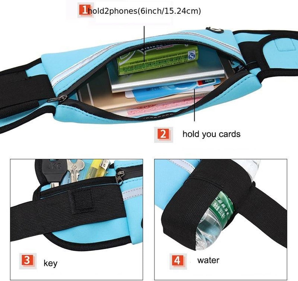 Waist Bag | Running Belt | With Phone Holder | With Smartphone Holder | Reflective | Running Bag | Adjustable Waist 50-80 cm | Pink