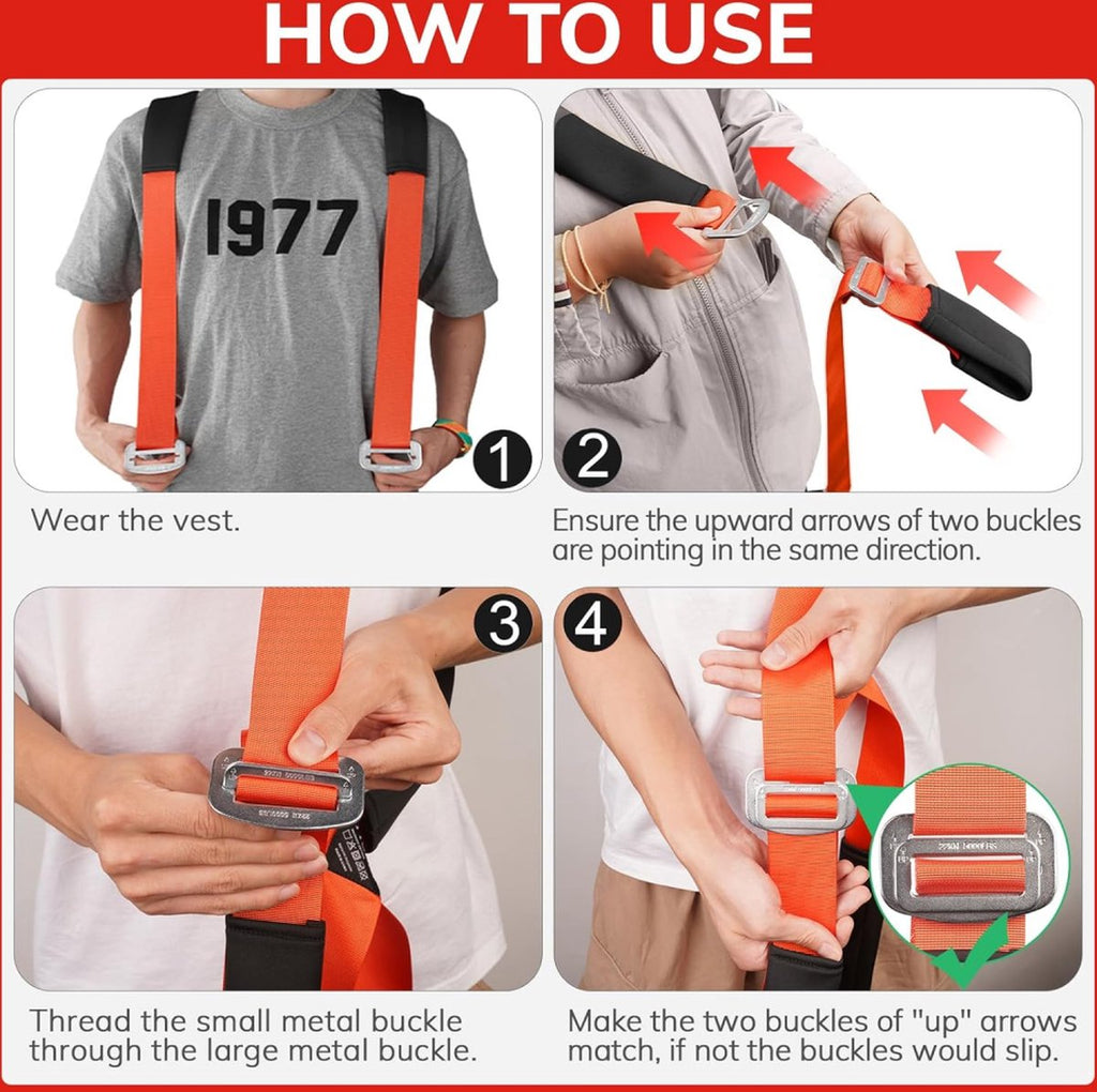 Moving Harness with Lifting Straps Set - Moving Aid - Moving Straps - Moving Belt - Lifting Aid - Tie-down Straps / Lifting Slings - 270kg Load Capacity - Furniture Dolly - Moving - Carrying Strap - Set for 2 People