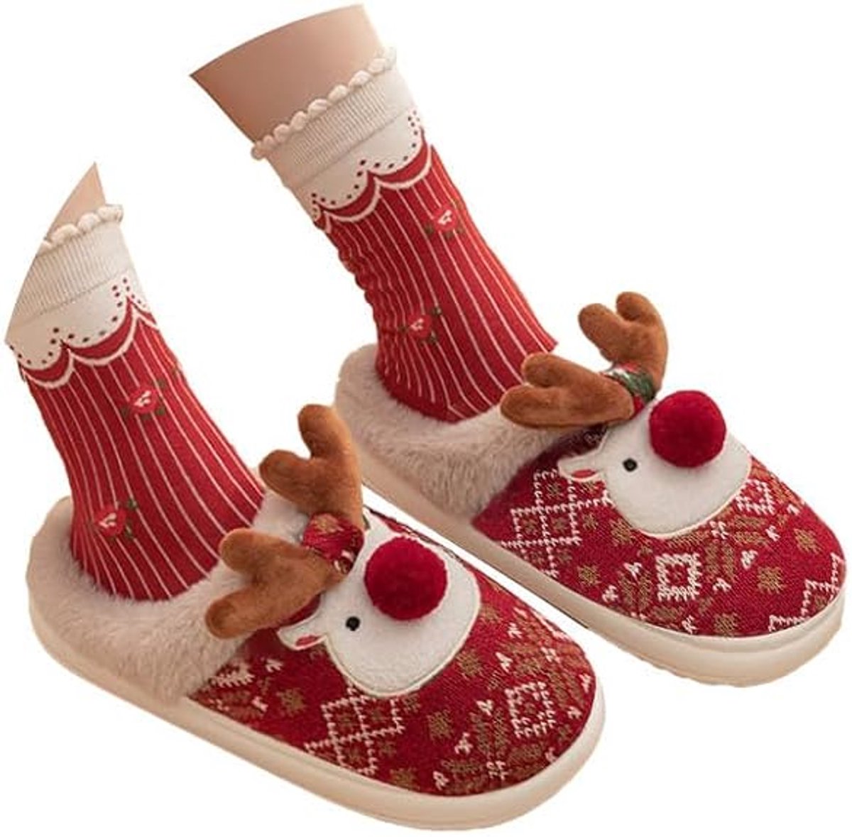 Slippers - House shoes - Christmas - Christmas Gift - Anti-slip - Anti-slip Sole - with Plush Lining - Comfeet - Warm - Women and Men - Size 39/40 - Red - Creative - Interesting - Surprising - Gift - Perfect as a Christmas gift