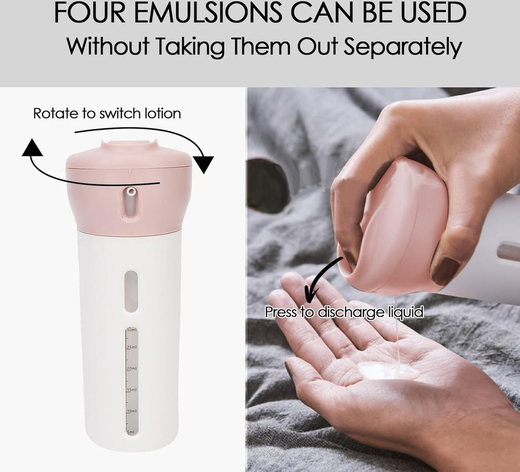 Travel Bottle - Travel Bottles - Travel Flasks - Travel Dispenser - Travel Bottle - 4 In 1 Soap Dispenser - Shampoo and Soap Dispenser - 4 In 1 Dispenser - 4 Bottles of 40 ml - Leakproof - Refillable - Travel Accessories - Pink