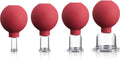 4-Piece Cupping Set - Silicone Face Cups - Cellulite Cups - Glass Facial Cupping Set - Facial Cupping - Vacuum Massage Therapy - Face Cupping - Massage Cups - cups for body, face, leg, arm, back, shoulder, muscle and joint pain - Red