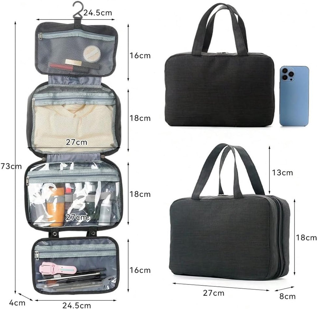 Toiletry bag - Portable hanging toiletry bag - foldable travel toiletry bag - large foldable travel bag - travel makeup bag - storage bag - with 4 compartments - waterproof toiletry bag - unisex - for vacation, shower, camping and travel - 27*18*8 cm - bl