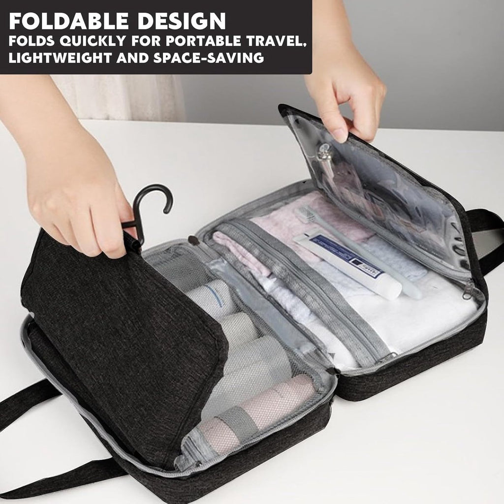 Toiletry bag - Portable hanging toiletry bag - foldable travel toiletry bag - large foldable travel bag - travel makeup bag - storage bag - with 4 compartments - waterproof toiletry bag - unisex - for vacation, shower, camping and travel - 27*18*8 cm - bl