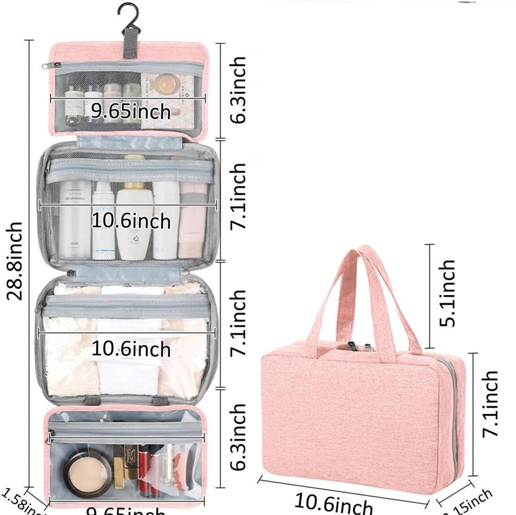 Toiletry bag - Portable hanging toiletry bag - foldable travel toiletry bag - large foldable travel bag - travel makeup bag - storage bag - with 4 compartments - waterproof toiletry bag - unisex - for vacation, shower, camping and travel - 27*18*8 cm - pi