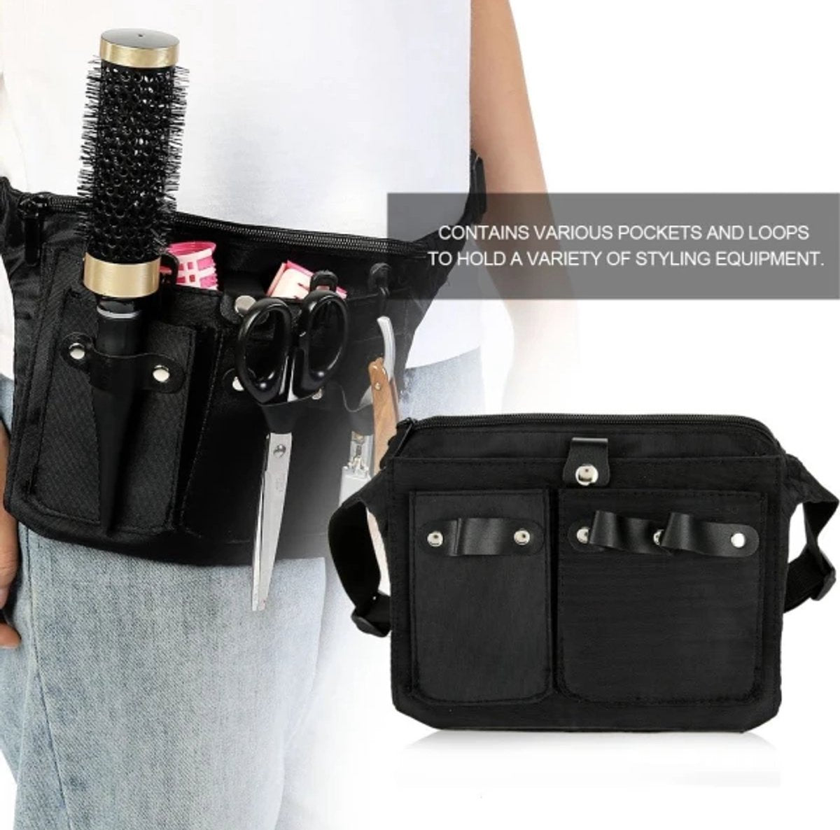 Hairdresser's Bag - Hairdresser's Belt Bag - Hairdresser's Scissor Bag - Canvas - 34*18 cm - For combs, clips - Black